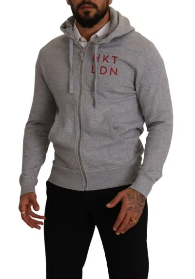 Hackett Gray Full Zip Hooded Cotton Sweatshirt Sweater In Gray