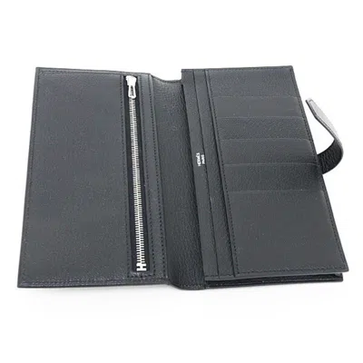Pre-owned Hermes Bearn Black Chevre Myzore Leather Long Wallet (bi-fold) ()