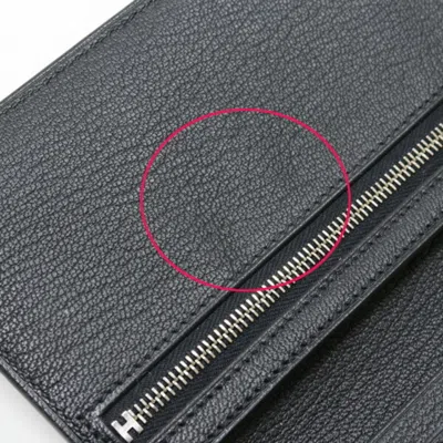Pre-owned Hermes Bearn Black Chevre Myzore Leather Long Wallet (bi-fold) ()