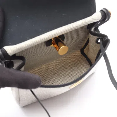 Pre-owned Hermes Beige Black Canvas Leather Clutch Bag () In Multi