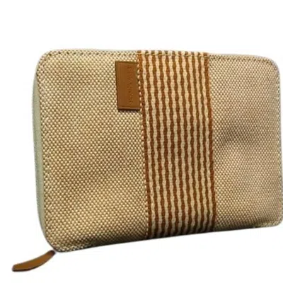 Pre-owned Hermes Beige Orange Canvas Coin Purse/coin Case () In Multi