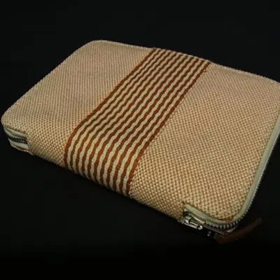 Pre-owned Hermes Beige Orange Canvas Coin Purse/coin Case () In Multi