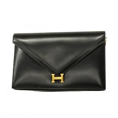 Pre-owned Hermes Black Box Calf Leather Clutch Bag ()