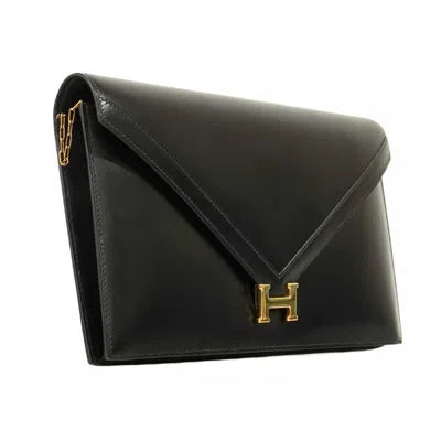 Pre-owned Hermes Black Box Calf Leather Clutch Bag ()