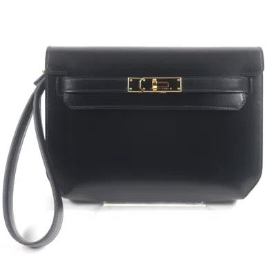 Pre-owned Hermes Black Box Calf Leather Clutch Bag ()