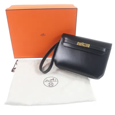 Pre-owned Hermes Black Box Calf Leather Clutch Bag ()