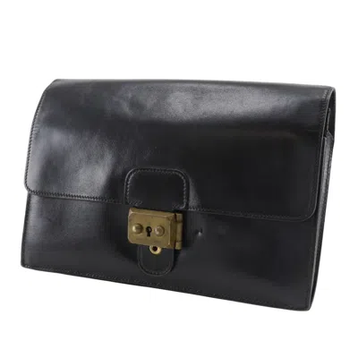 Pre-owned Hermes Black Box Calf Leather Clutch Bag Pochette ()