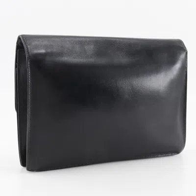 Pre-owned Hermes Black Box Calf Leather Clutch Bag Pochette ()