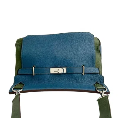 Pre-owned Hermes Blue Green Taurillon Clemence Leather Shoulder Bag () In Multi