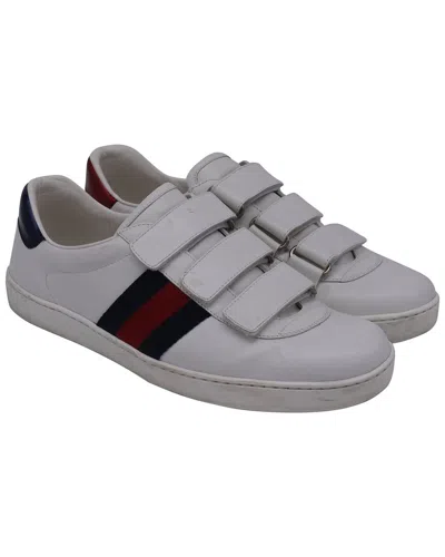 Gucci Men's Leather Ace Grip Low-top Sneaker (authentic Pre-loved) In White
