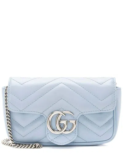 Gucci Matelasse Leather Gg Marmont Mini Flap Bag (authentic Pre-loved) In Blue
