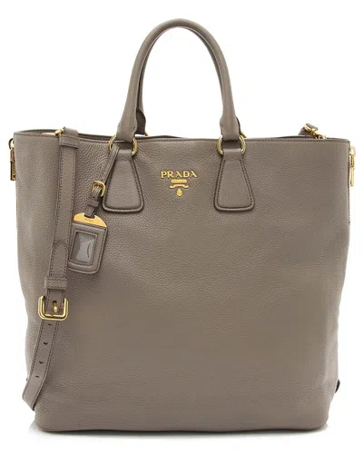 Prada Vitello Daino Side Zip Tote (authentic Pre-loved) In Gray