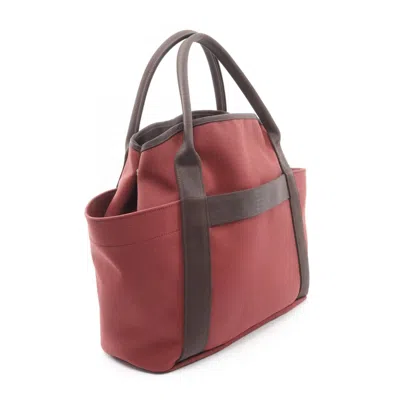 Pre-owned Hermes Bordeaux Brown Chocolat Canvas Toile Chevron Leather Tote Bag ()