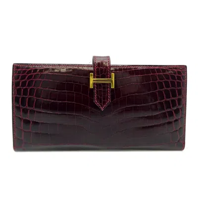 Pre-owned Hermes Bordeaux Red Color Long Wallet (bi-fold) () In Burgundy