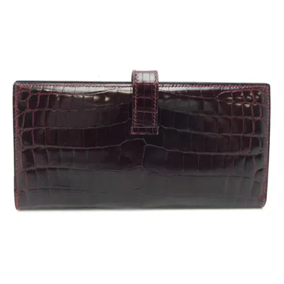 Pre-owned Hermes Bordeaux Red Color Long Wallet (bi-fold) () In Burgundy
