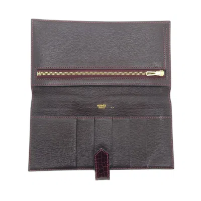 Pre-owned Hermes Bordeaux Red Color Long Wallet (bi-fold) () In Burgundy