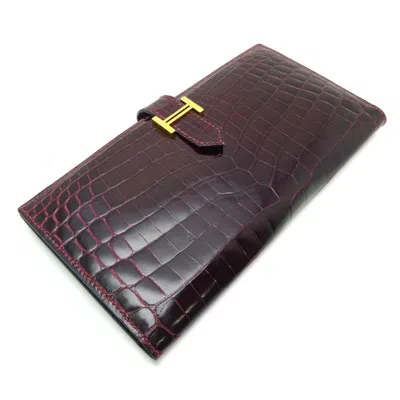 Pre-owned Hermes Bordeaux Red Color Long Wallet (bi-fold) () In Burgundy