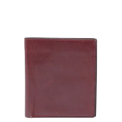 Pre-owned Hermes Bordeaux Red Color Wine Box Calf Leather Wallet (bi-fold) ()
