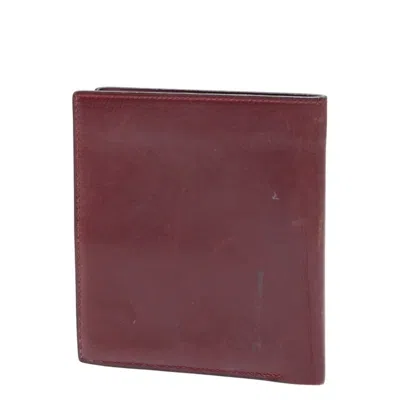 Pre-owned Hermes Bordeaux Red Color Wine Box Calf Leather Wallet (bi-fold) ()