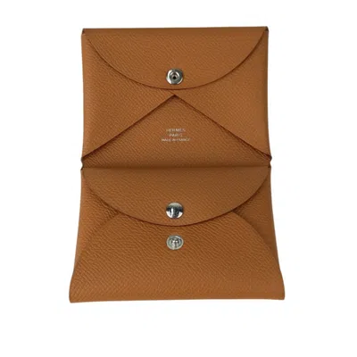 Pre-owned Hermes Gold Brown Epsom Leather Coin Purse/coin Case ()