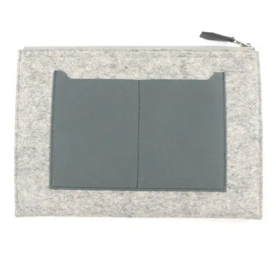 Pre-owned Hermes Gray Felt Leather Clutch Bag Pouch ()
