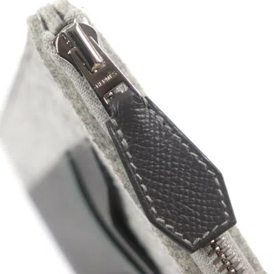 Pre-owned Hermes Gray Felt Leather Clutch Bag Pouch ()
