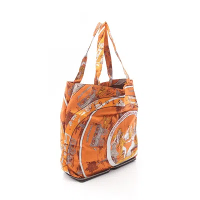 Pre-owned Hermes Multi-color Orange Buffle Skipper Leather Silk Tote Bag ()
