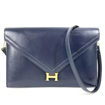 Pre-owned Hermes Navy Box Calf Leather Clutch Bag Shoulder Bag () In Blue