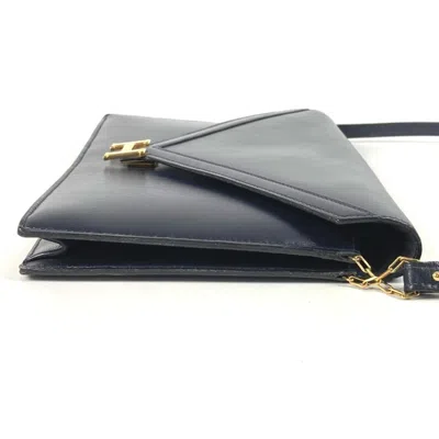 Pre-owned Hermes Navy Box Calf Leather Clutch Bag Shoulder Bag () In Blue
