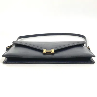 Pre-owned Hermes Navy Box Calf Leather Clutch Bag Shoulder Bag () In Blue