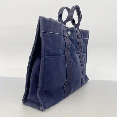 Pre-owned Hermes Navy Canvas Tote Bag () In Blue