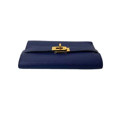 Pre-owned Hermes Navy Chevre Leather Wallet (tri-fold) () In Blue