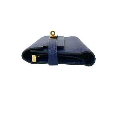 Pre-owned Hermes Navy Chevre Leather Wallet (tri-fold) () In Blue
