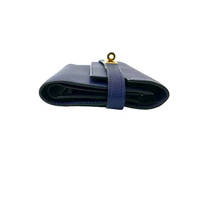 Pre-owned Hermes Navy Chevre Leather Wallet (tri-fold) () In Blue