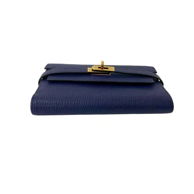 Pre-owned Hermes Navy Chevre Leather Wallet (tri-fold) () In Blue