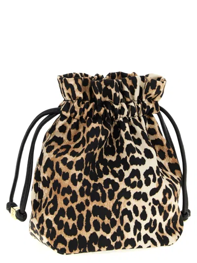 Ganni Bucket Pouch With Leopard Print In Animal Print