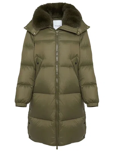Yves Salomon Detachable Hood Long Coat In Green
