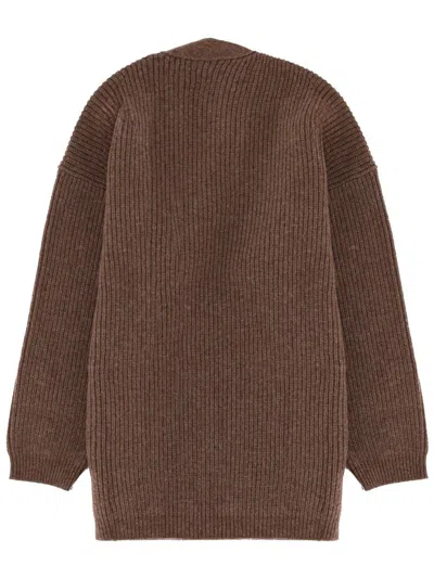 Lemaire Longline Coat With Ribbed Texture And Pockets In Brown