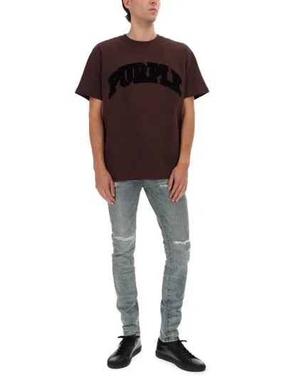 Purple Brand Flocked Logo Heavyweight Cotton Graphic T-shirt In Purple