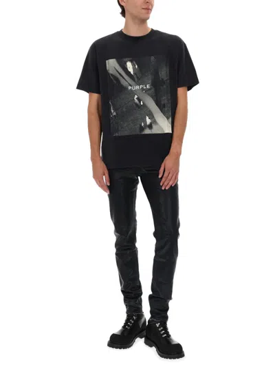 Purple Brand Textured Cotton Jersey Graphic T-shirt In Black