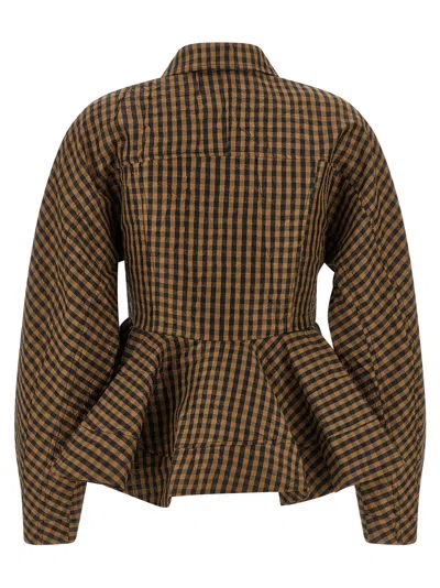 Ganni Crinkled Taffeta Blouse Peplum Check Design