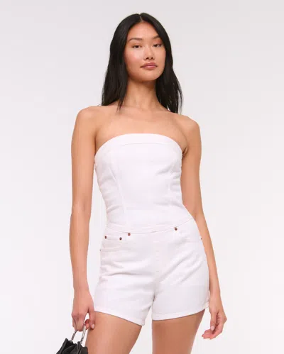 Abercrombie & Fitch Strapless Denim Romper In White