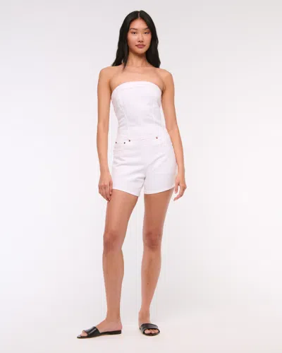 Abercrombie & Fitch Strapless Denim Romper In White