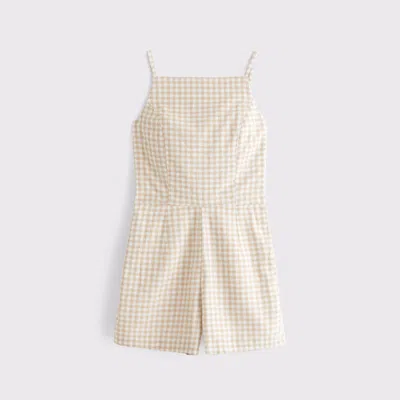 Abercrombie & Fitch Apron Linen-blend Romper In Neutral