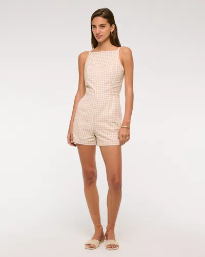 Abercrombie & Fitch Apron Linen-blend Romper In Neutral