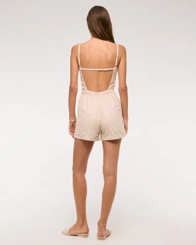 Abercrombie & Fitch Apron Linen-blend Romper In Neutral