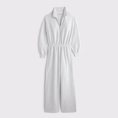 Abercrombie & Fitch Long-sleeve Half-zip Fleece Jumpsuit In Gray
