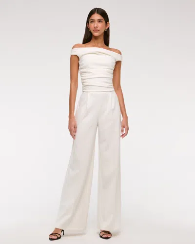 Abercrombie & Fitch Off The Shoulder Draped Jumpsuit In White