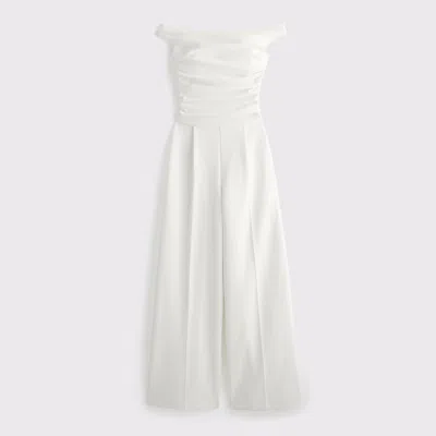 Abercrombie & Fitch Off The Shoulder Draped Jumpsuit In White