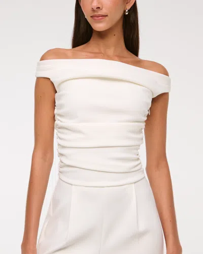 Abercrombie & Fitch Off The Shoulder Draped Jumpsuit In White
